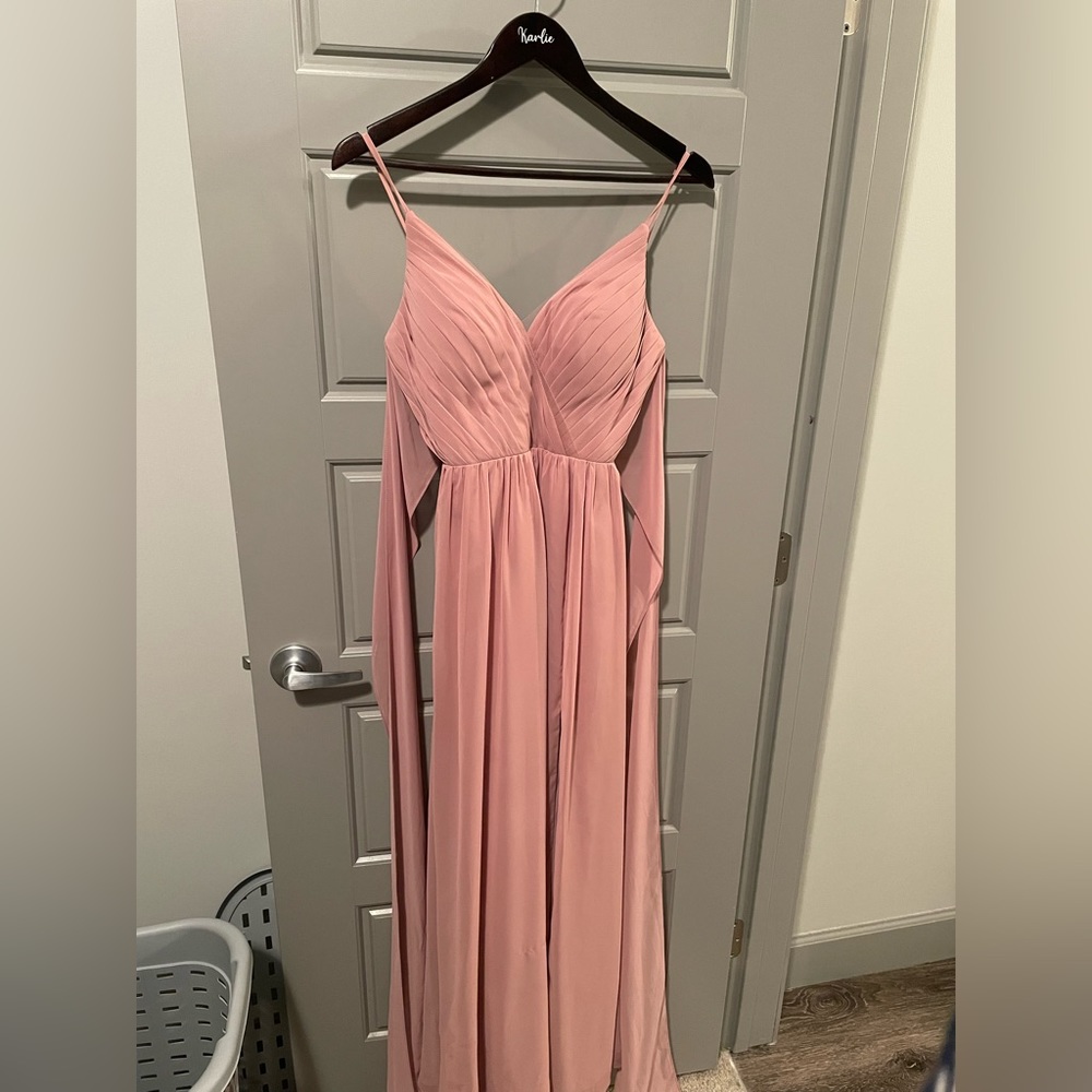 Azazie Dusty Rose Pleated V-Neck Spaghetti Strap Dress